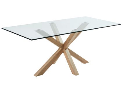 Skleněný jídelní stůl Kave Home Argo 200 x 100 cm s přírodní kovovou podnoží