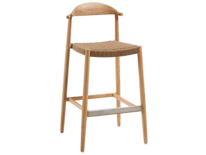Dřevěná barová židle Kave Home Nina 76 cm s hnědým výpletem