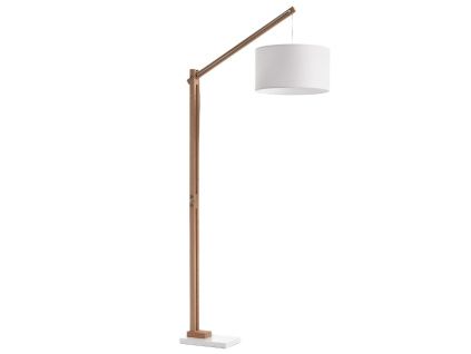 Bílá bavlněná stojací lampa Kave Home Riaz 186 cm s dřevěnou podstavou