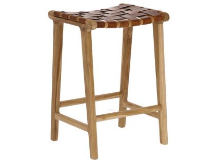 Hnědá kožená barová židle Kave Home Calixta 67 cm