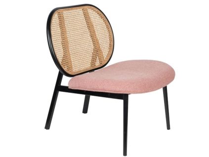 Růžové látkové lounge křeslo ZUIVER SPIKE s ratanovým opěradlem