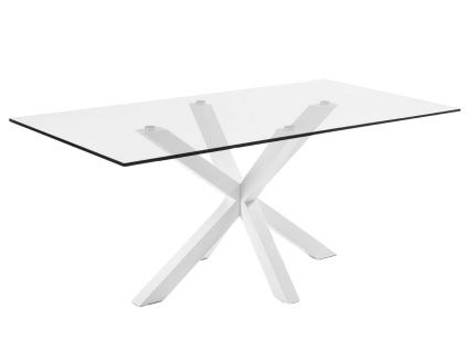 Skleněný jídelní stůl Kave Home Argo 200 x 100 cm s bílou kovovou podnoží