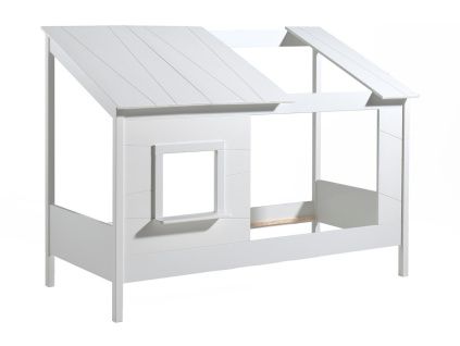 Bílá dřevěná dětská postel Vipack Housebed 90 x 200 cm s otevřenou střechou