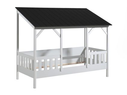 Bílá dřevěná dětská postel Vipack Housebed 90 x 200 cm s černou střechou