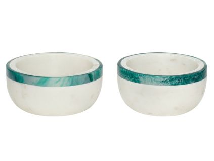 Set dvou bílo zelených mramorových misek Hübsch Snacky 12/13 cm
