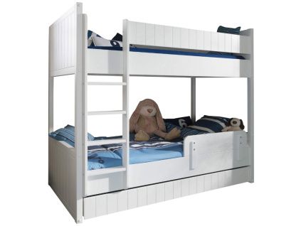Bílá dřevěná dětská patrová postel Vipack Robin 90 x 200 cm