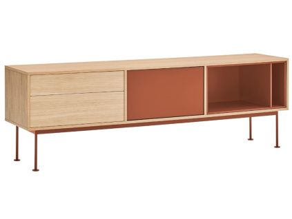 Cihlově červený dubový TV stolek Teulat Yoko 180 x 40 cm