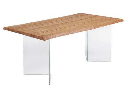 Dubový jídelní stůl Kave Home Lotty 160 x 90 cm se skleněnou podnoží