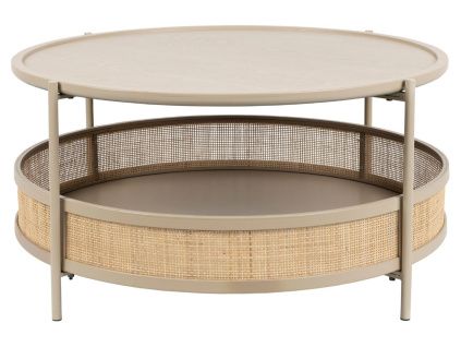 Pískově hnědý konferenční stolek WLL MAKOTO s ratanovým výpletem 80 cm