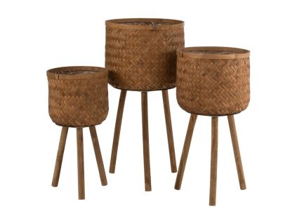 Set tří hnědých ratanových květináčů J-line Joix 55/65/75 cm
