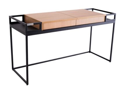 Černý kovový toaletní stolek Femini 140 x 50 cm s dubovou deskou
