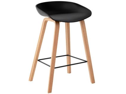 Černá plastová barová židle Somcasa Ruth 74 cm s dřevěnou podnoží