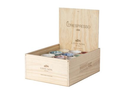 Dřevěný box s 24 barevnými šálky na lungo COSTA NOVA GRESPRESSO 0,21 l
