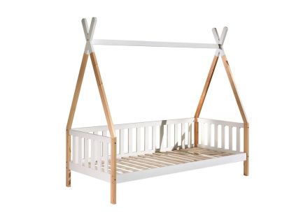 Borovicová postel Vipack Tipi 90 x 200 cm se zábranami