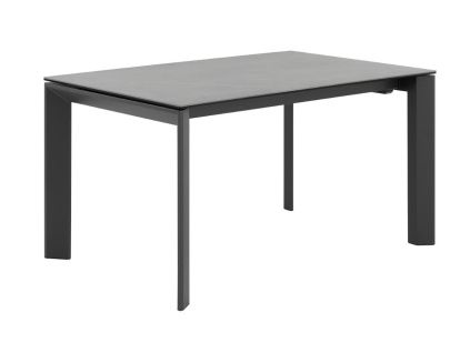 Světle šedý keramický rozkládací jídelní stůl Somcasa Tamara 160/240 x 90 cm s černou podnoží