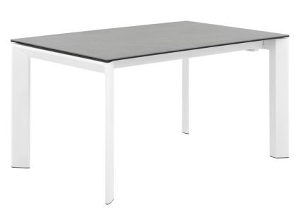 Světle šedý keramický rozkládací jídelní stůl Somcasa Tamara 160/240 x 90 cm s bílou podnoží
