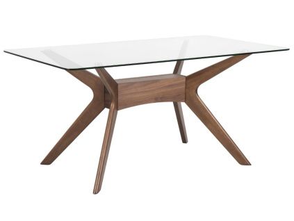 Skleněný jídelní stůl Somcasa Della 140 x 90 cm s ořechovou podnoží