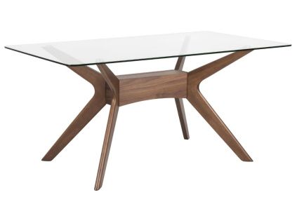 Skleněný jídelní stůl Somcasa Della 160 x 90 cm s ořechovou podnoží