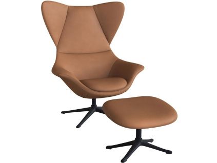 Koňakově hnědé kožené lounge křeslo FLEXLUX STILO