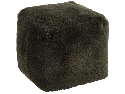 Tmavě zelený puf z ovčí kůže J-line George 47 cm
