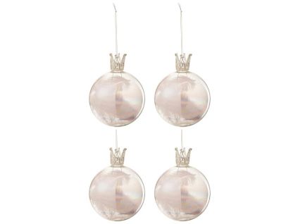 Set čtyř růžových skleněných vánočních ozdob J-Line Atira 10 cm