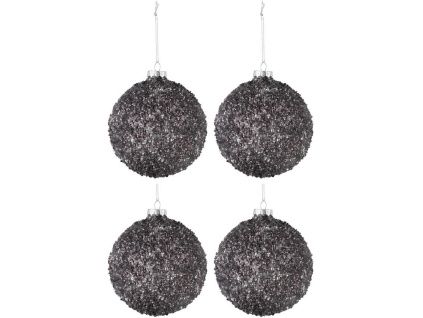 Set čtyř šedých skleněných vánočních ozdob J-Line Pia 10,5 cm