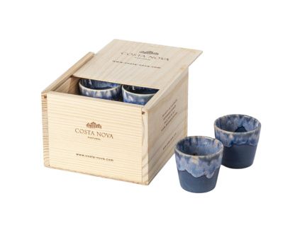 Dřevěný box s 8 modrými šálky na lungo COSTA NOVA GRESPRESSO 0,21 l