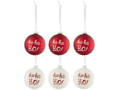 Set šesti červených skleněných a bílých vánočních ozdob J-Line Holly 8,5 cm