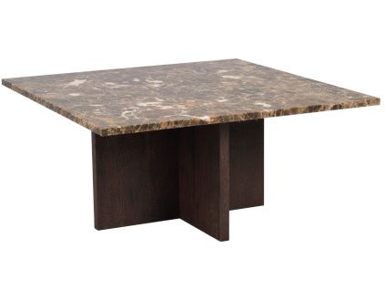 Hnědý mramorový konferenční stolek ROWICO BROOKSVILLE 90 x 90 cm s hnědou podnoží
