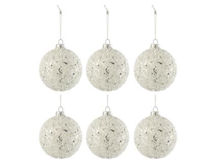 Set šesti stříbrných skleněných vánočních ozdob J-Line Kit 9 cm