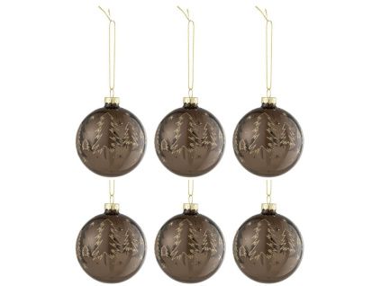 Set šesti hnědých skleněných vánočních ozdob J-Line Baub 8,5 cm