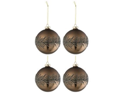 Set čtyř hnědých skleněných vánočních ozdob J-Line Blos 10 cm