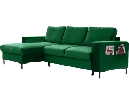 Sametová rozkládací pohovka Lofty Lilly 236 cm, levá