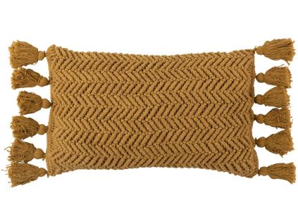Hořčicově žlutý bavlněný polštář J-line Bode 60 x 30 cm