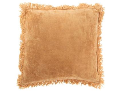 Hořčicově žlutý sametový polštář J-line Finnie 49 x 49 cm