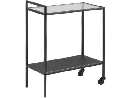 Černý kuchyňský vozík Darila 60 cm se skleněnou deskou
