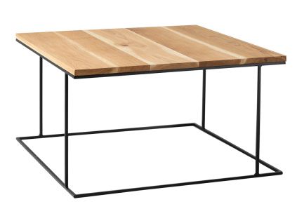 Přírodní masivní konferenční stolek Valter s černou podnoží 80x80 cm