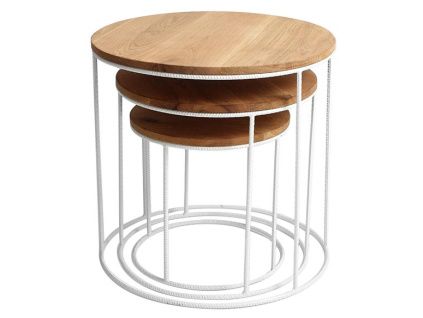 Set 3 bílých dřevěných konferenčních stolků Tris 40/50/60 cm