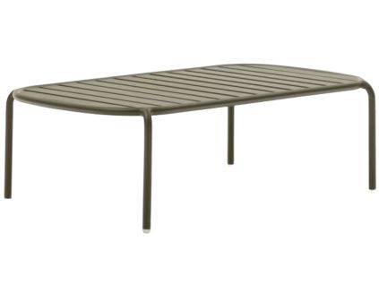 Tmavě zelený kovový zahradní konferenční stolek Kave Home Joncols 113 x 62 cm