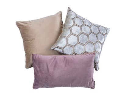 Set tří povlaků na polštář Hexagon - béžový, stříbrný, růžový
