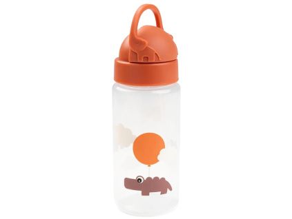 Oranžová plastová láhev s brčkem Done by Deer Happy clouds 350 ml