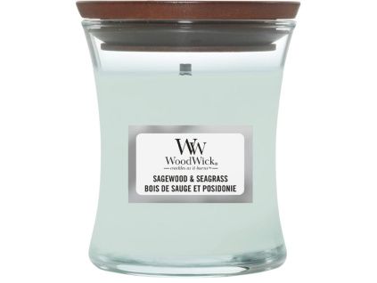 Střední vonná svíčka WoodWick, Sagewood & Seagrass