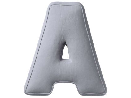 Šedý sametový polštář písmeno A 40 cm