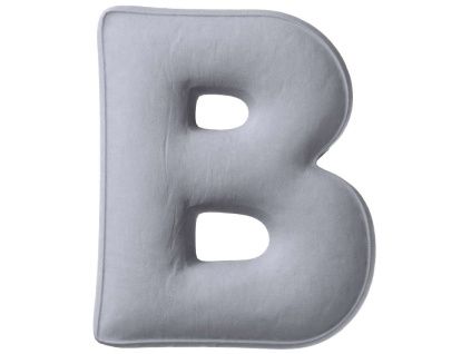 Šedý sametový polštář písmeno B 40 cm