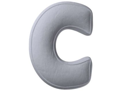 Šedý sametový polštář písmeno C 40 cm