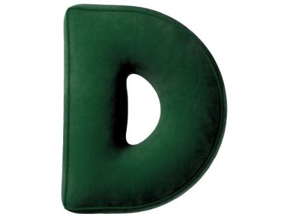 Tmavě zelený sametový polštář písmeno D 40 cm