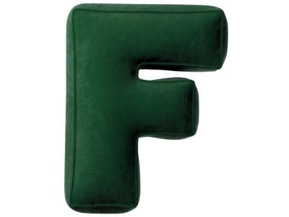 Tmavě zelený sametový polštář písmeno F 40 cm
