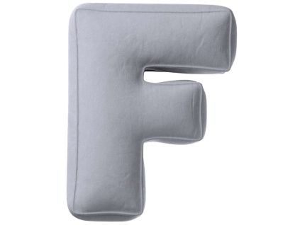 Šedý sametový polštář písmeno F 40 cm