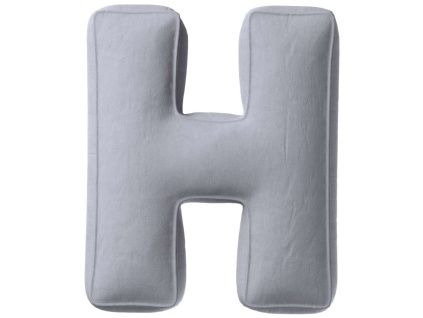 Šedý sametový polštář písmeno H 40 cm