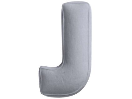 Šedý sametový polštář písmeno J 40 cm